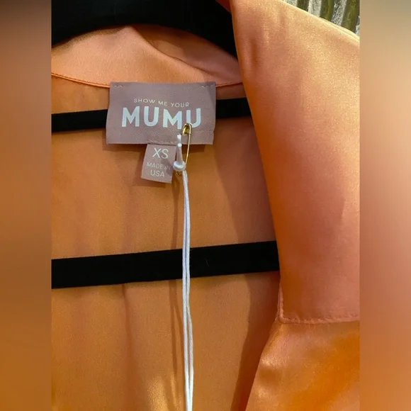 Show Me Your Mumu Clara Collared Mini Dress in Cantaloupe Luxe Satin Size XS - Picture 7 of 9